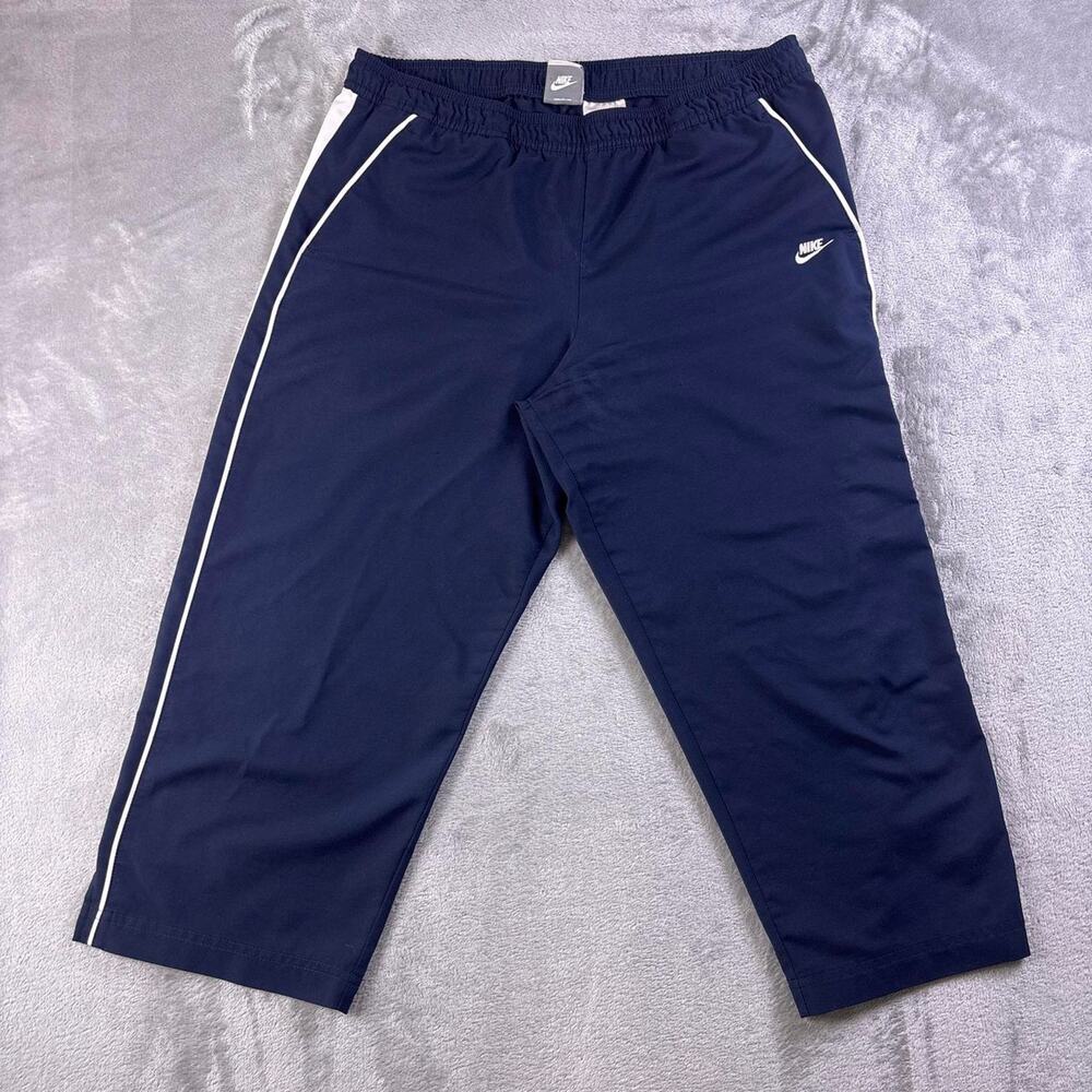 Nike Track Pants Boys Medium Navy White Stripe Cropped Athletic Y2K